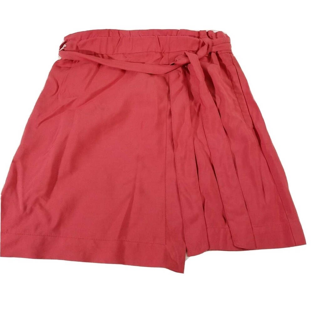 Loft‎ Mini Wrap Skirt Coral Belted Elastic Waist Pockets Casual Colorful S